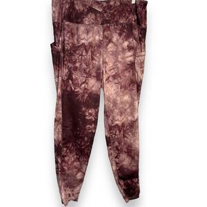 Lit 26 Pull On Leggings Womens 2X Purple Tie Dye Pockets Stretch Athletic Travel